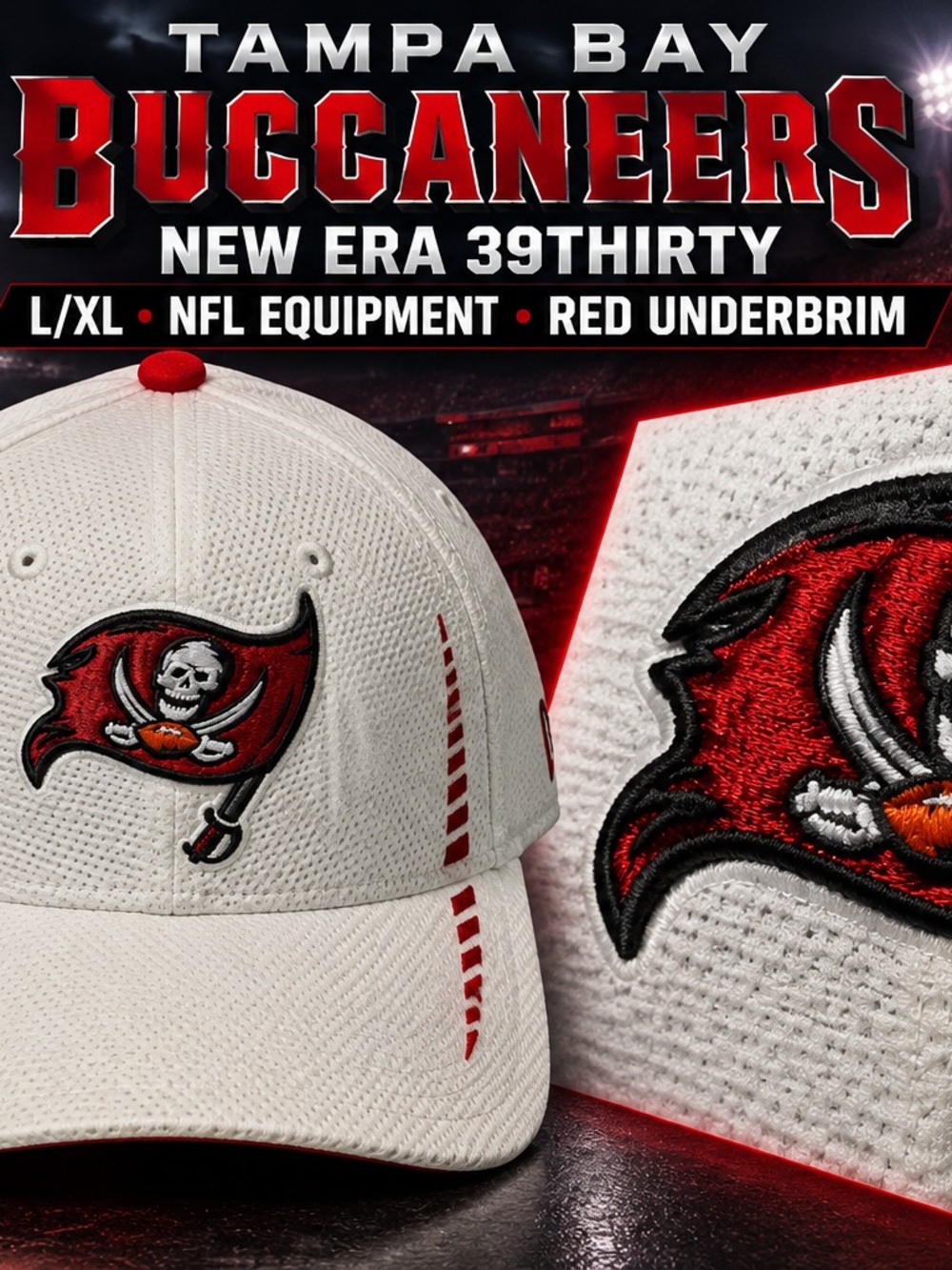 NFL White & Red Tampa Bay Buccaneers 39THIRTY Stretch-Fit Hat